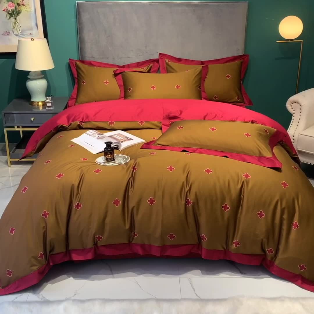 91家纺网 家纺一手货源 找家纺 太古汇 2020新款60支数码印花小边款四件套查尔斯卡其