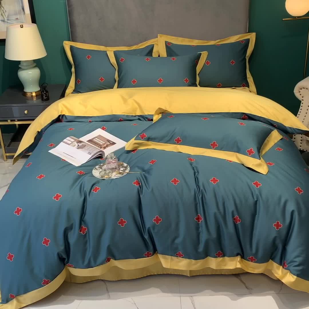 91家纺网 家纺一手货源 找家纺 太古汇 2020新款60支数码印花小边款四件套查尔斯蓝