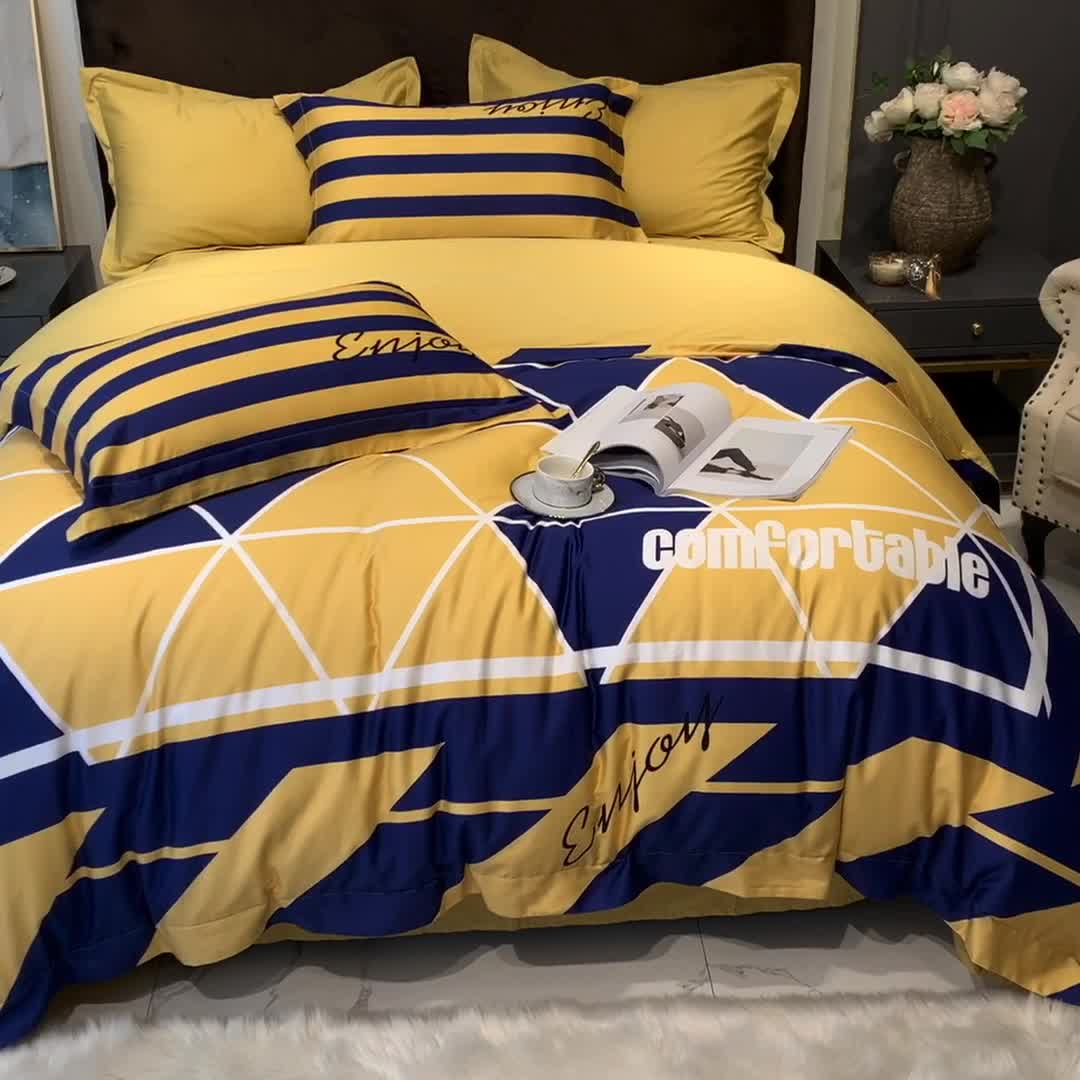 91家纺网 家纺一手货源 找家纺 太古汇 2020新款60支数码印花小边款四件套丹尼斯-蓝