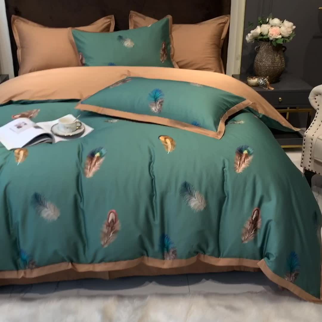 91家纺网 家纺一手货源 找家纺 太古汇 2020新款60支数码印花小边款四件套亚米森-青绿