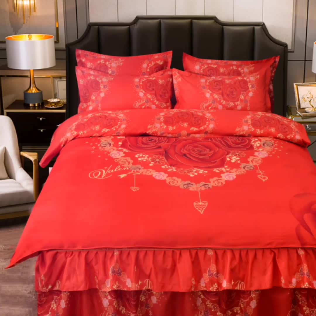 91家纺网 家纺一手货源 找家纺 梦柏 2020新款加厚磨毛四件套大版 红妆