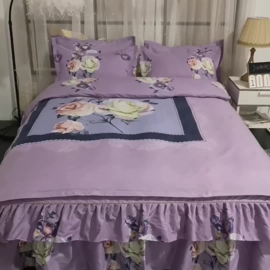 91家纺网 家纺一手货源 找家纺 梦柏 2020新款加厚磨毛四件套大版 花香四溢（床裙款）