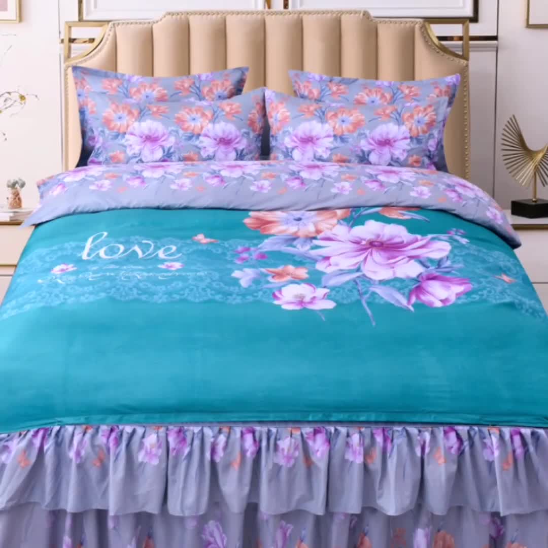 91家纺网 家纺一手货源 找家纺 梦柏 2020新款加厚磨毛四件套大版 花韵纷飞