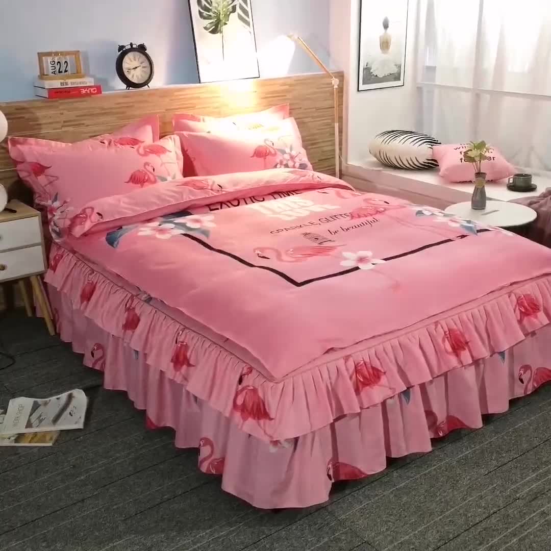 91家纺网 家纺一手货源 找家纺 梦柏 2020新款加厚磨毛四件套大版 火烈鸟