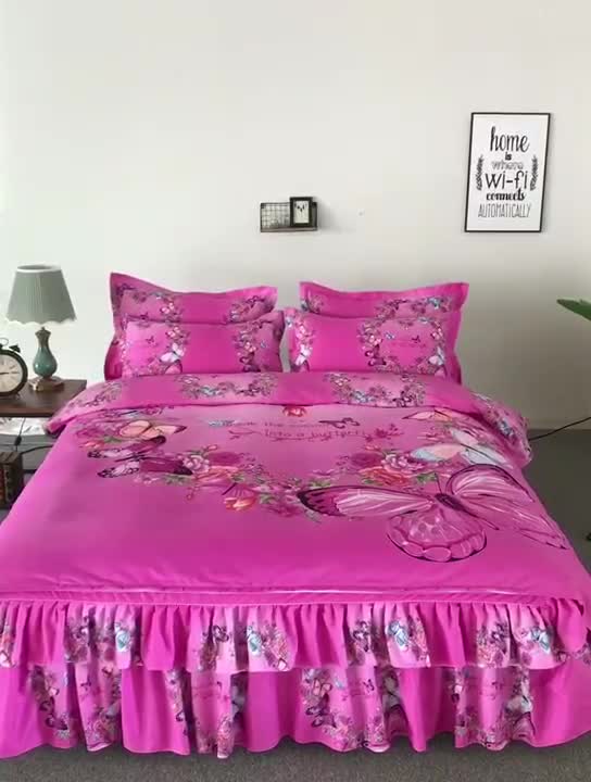 91家纺网 家纺一手货源 找家纺 梦柏 2020新款加厚磨毛四件套大版 浪漫花环