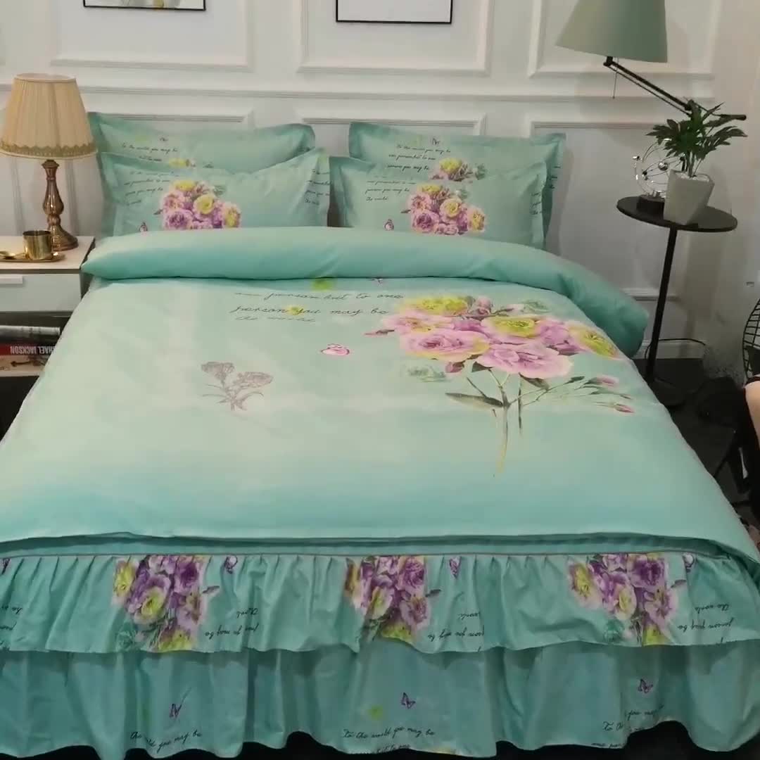 91家纺网 家纺一手货源 找家纺 梦柏 2020新款加厚磨毛四件套大版 玫瑰花香（床裙款）