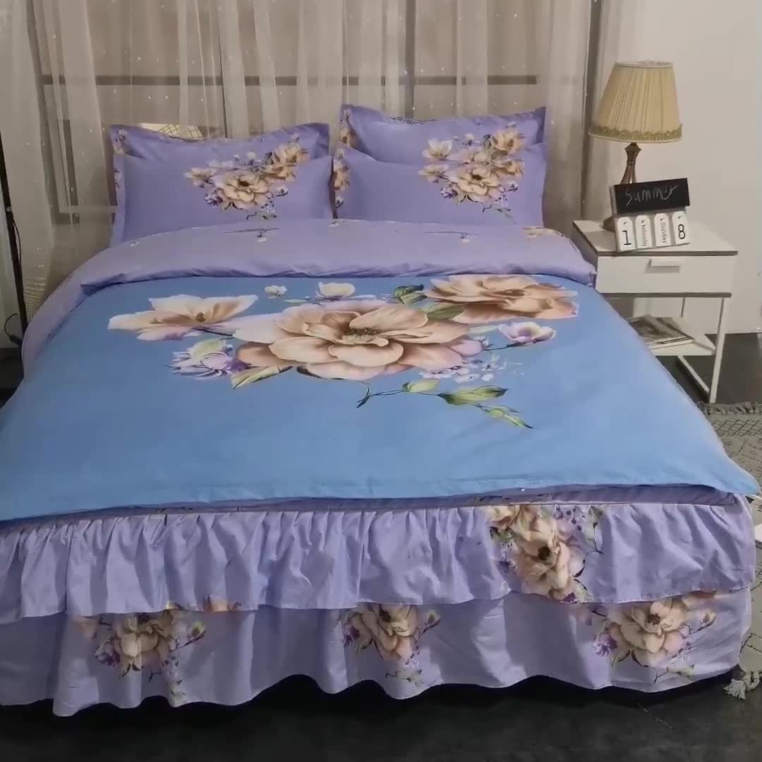 91家纺网 家纺一手货源 找家纺 梦柏 2020新款加厚磨毛四件套大版 牡丹情（床裙款）
