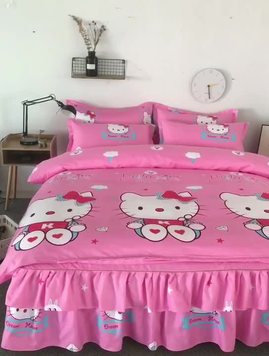 91家纺网 家纺一手货源 找家纺 梦柏 2020新款加厚磨毛四件套小版 kt猫-粉