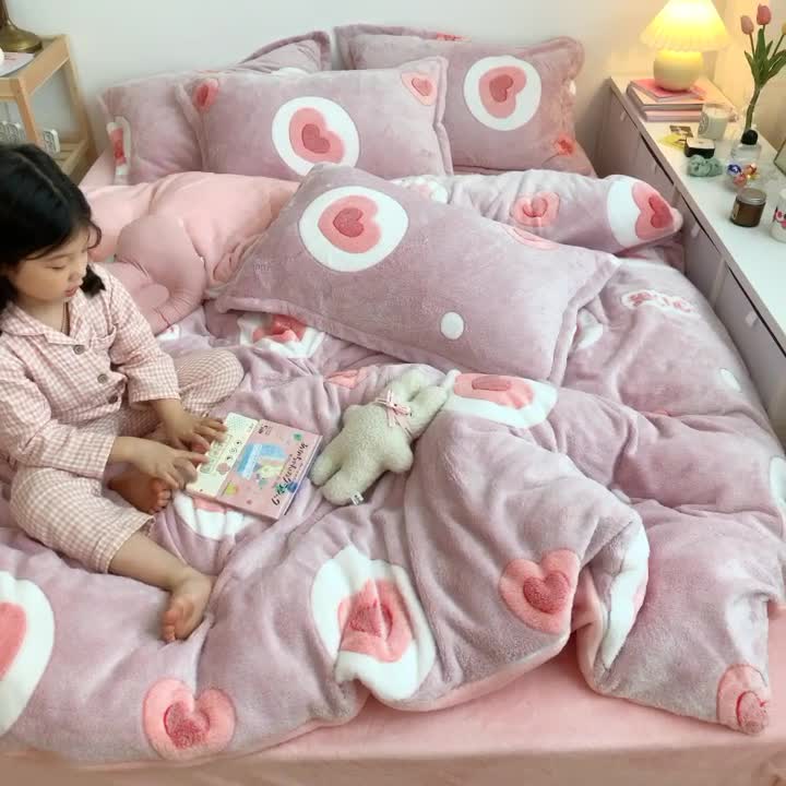 91家纺网 家纺一手货源 找家纺 川悦生活 2020新款雪花绒四件套 日系爱语