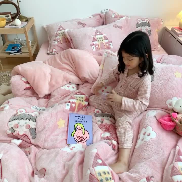 91家纺网 家纺一手货源 找家纺 川悦生活 2020新款雪花绒四件套 城堡女孩