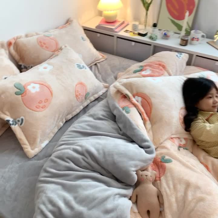 91家纺网 家纺一手货源 找家纺 川悦生活 2020新款雪花绒四件套 日系橘