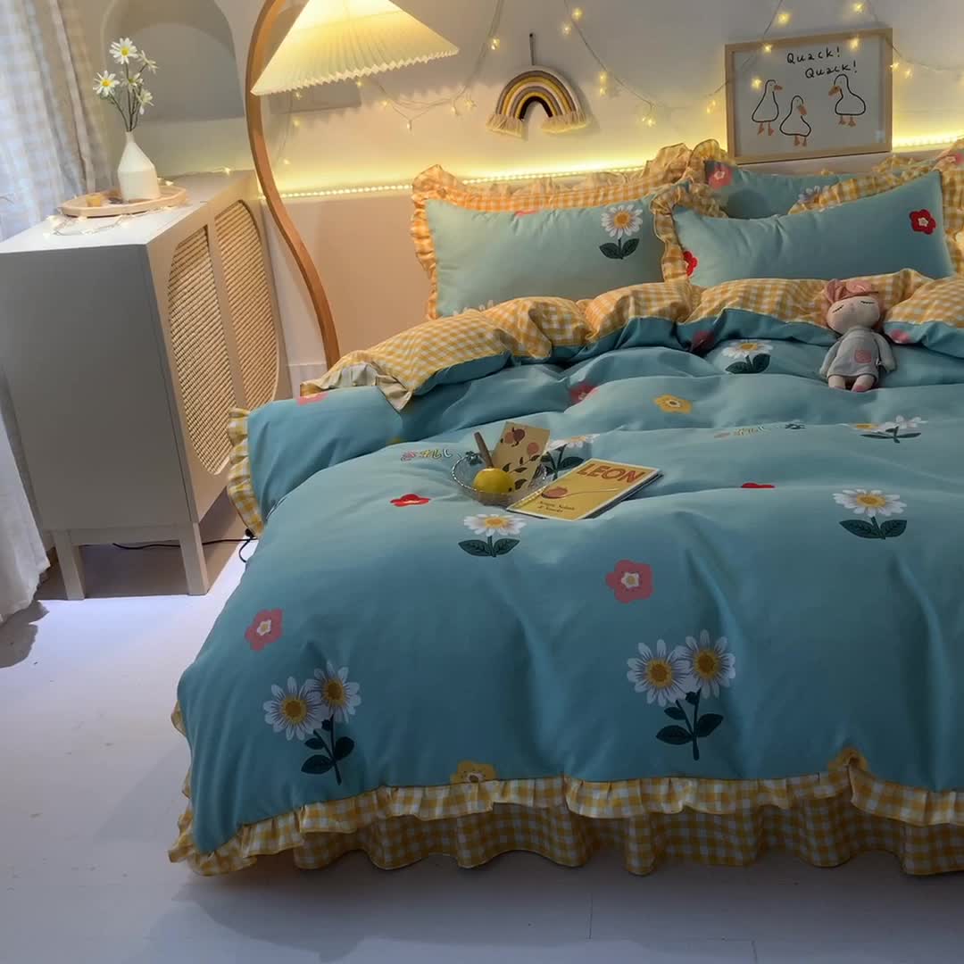 91家纺网 家纺一手货源 找家纺 梦之岛 2020新款加厚磨毛四件套 菊恋