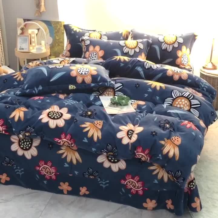 91家纺网 家纺一手货源 找家纺 仟网汇2020牛奶绒水晶绒魔法绒法莱绒金貂绒四件套艳丽夺目蓝