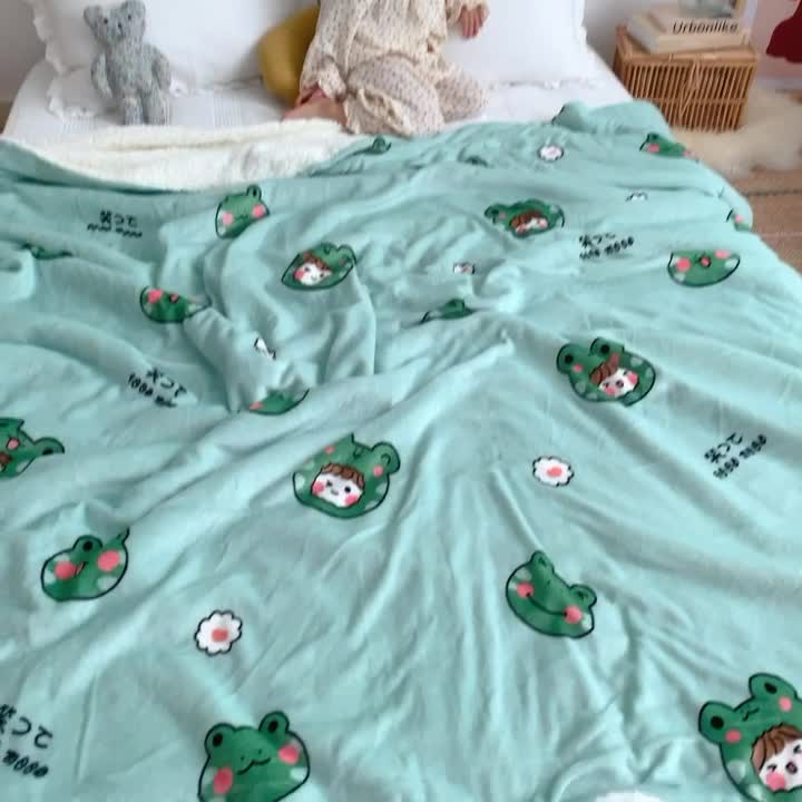 91家纺网 家纺一手货源 找家纺 川悦生活2020新款羊羔绒毯子卡通亲肤牛奶绒毛毯 青蛙小妹