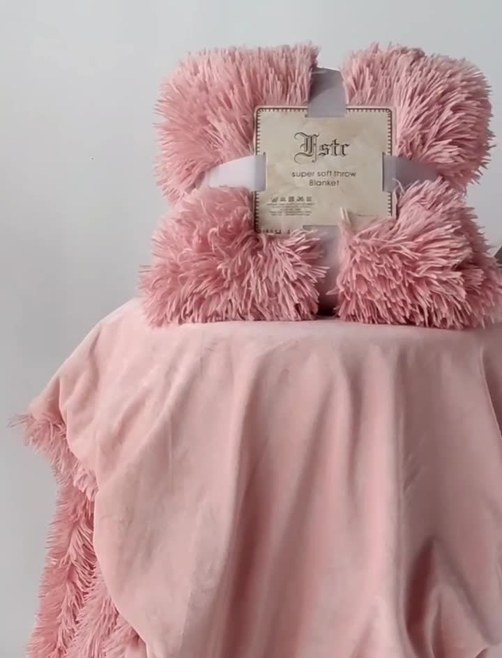 91家纺网 家纺一手货源 找家纺 品尚嘉 2025水貂绒毛毯长毛绒法莱绒双层跨境外贸毯子皮粉