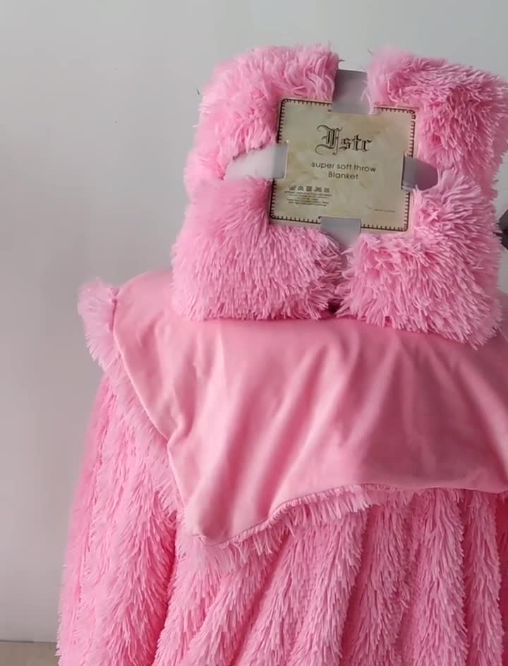91家纺网 家纺一手货源 找家纺 品尚嘉 2025水貂绒毛毯长毛绒法莱绒双层跨境外贸毯子 粉色