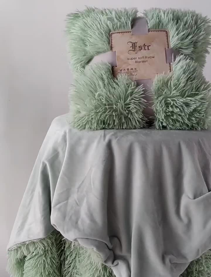 91家纺网 家纺一手货源 找家纺 品尚嘉 2025水貂绒毛毯长毛绒法莱绒双层跨境外贸毯子果绿色