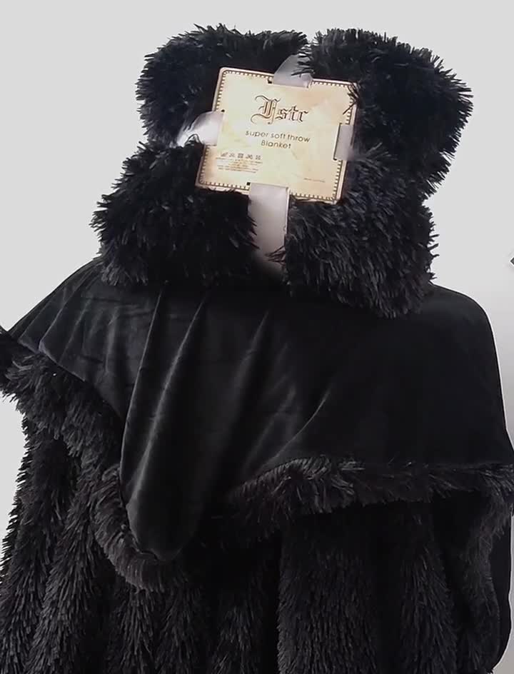 91家纺网 家纺一手货源 找家纺 品尚嘉 2025水貂绒毛毯长毛绒法莱绒双层跨境外贸毯子 黑色