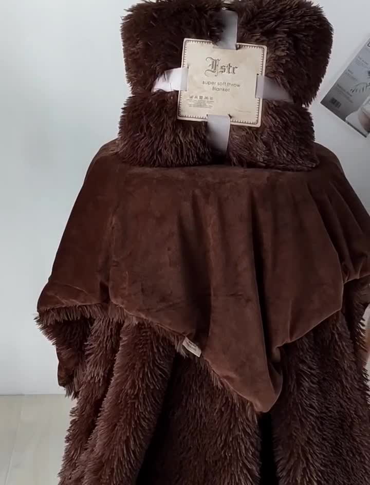 91家纺网 家纺一手货源 找家纺 品尚嘉2025水貂绒毛毯长毛绒法莱绒双层跨境外贸毯子 咖啡