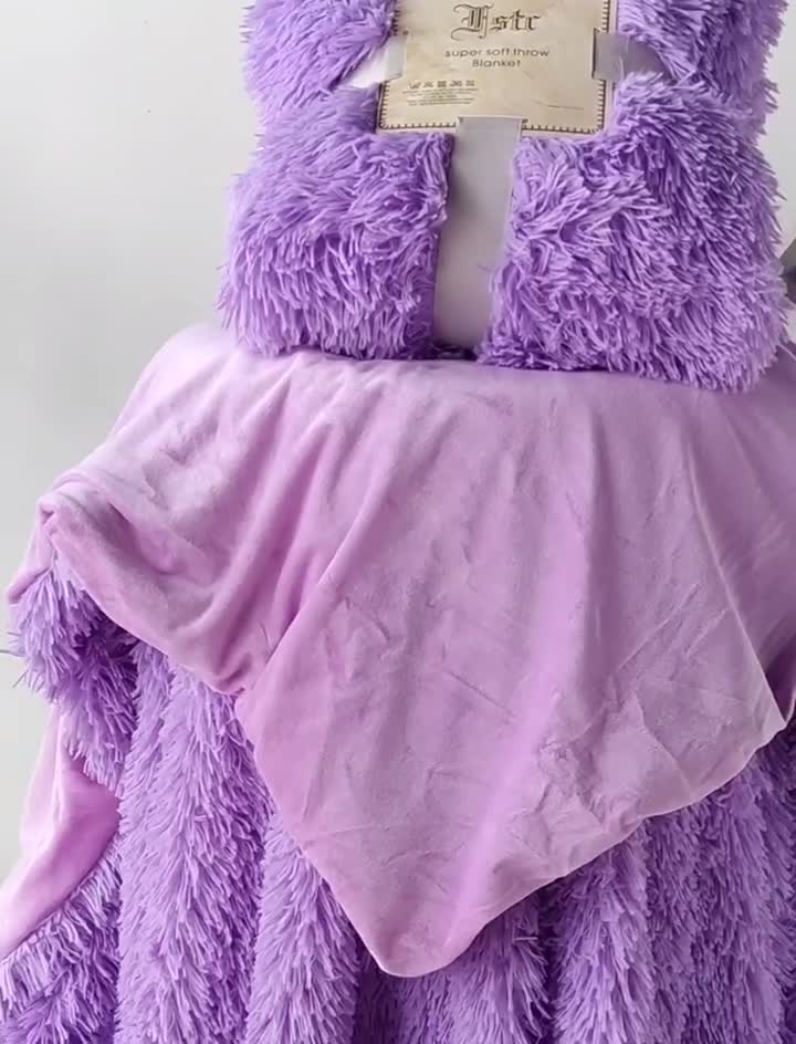 91家纺网 家纺一手货源 找家纺 品尚嘉 2025水貂绒毛毯长毛绒法莱绒双层跨境外贸毯子 紫色