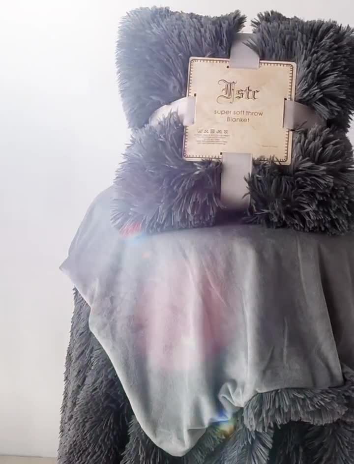 91家纺网 家纺一手货源 找家纺 品尚嘉 2025水貂绒毛毯长毛绒法莱绒双层跨境外贸毯子 深灰