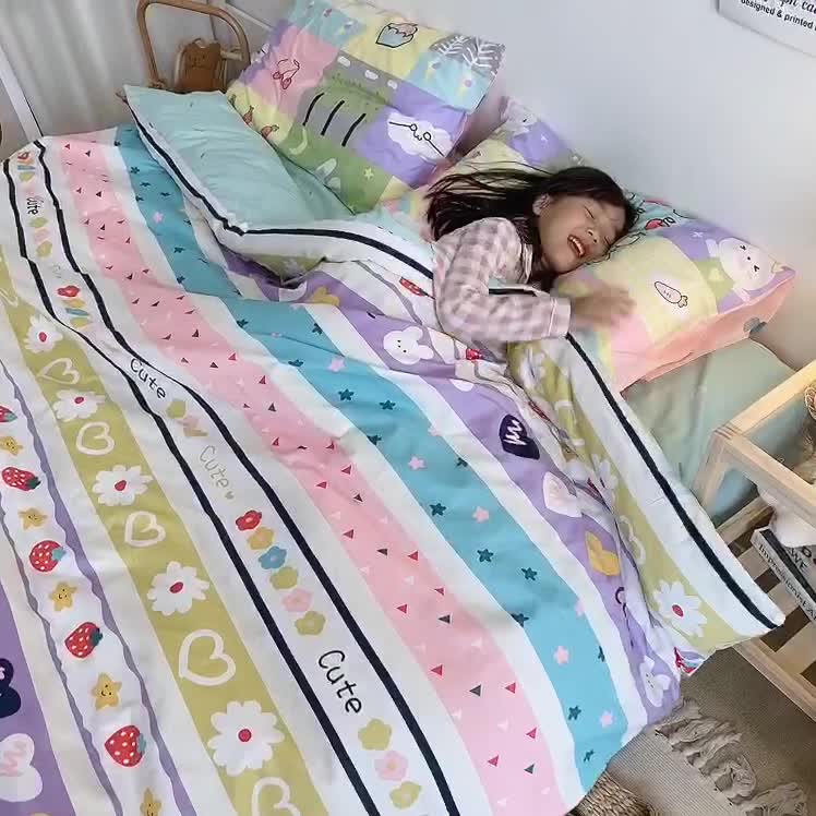 91家纺网 家纺一手货源 找家纺 星期八 2020新款全棉13070开学四件套 草莓小兔