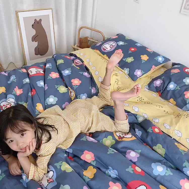 91家纺网 家纺一手货源 找家纺 星期八 2020新款全棉13070开学四件套 花丛小兔