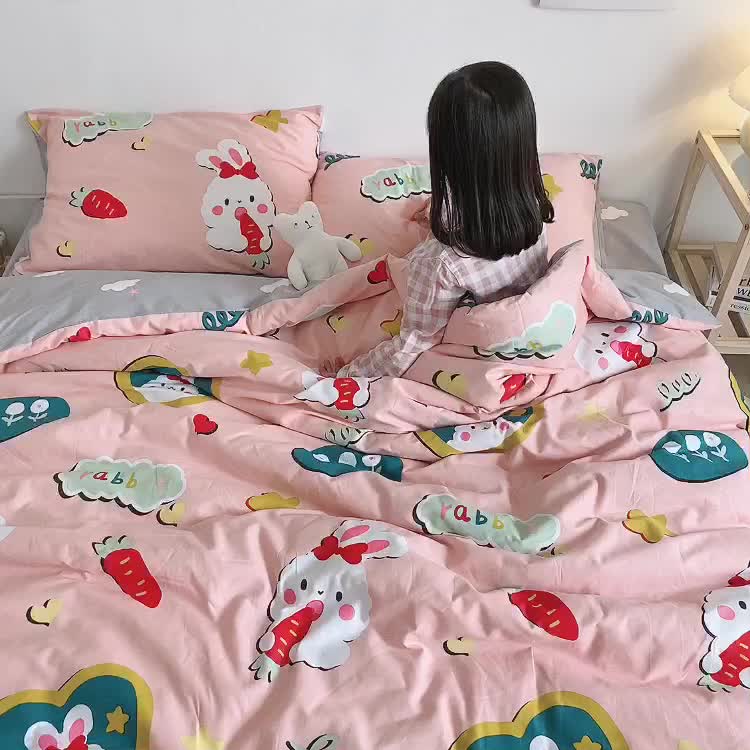 91家纺网 家纺一手货源 找家纺 星期八 2020新款全棉13070开学四件套 萝卜小兔