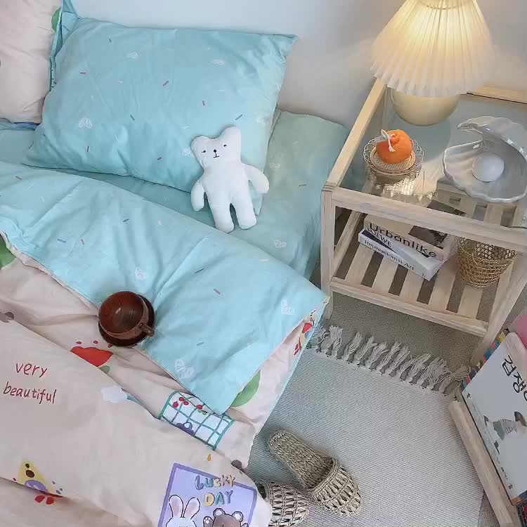 91家纺网 家纺一手货源 找家纺 星期八 2020新款全棉13070开学四件套 兔子和小熊