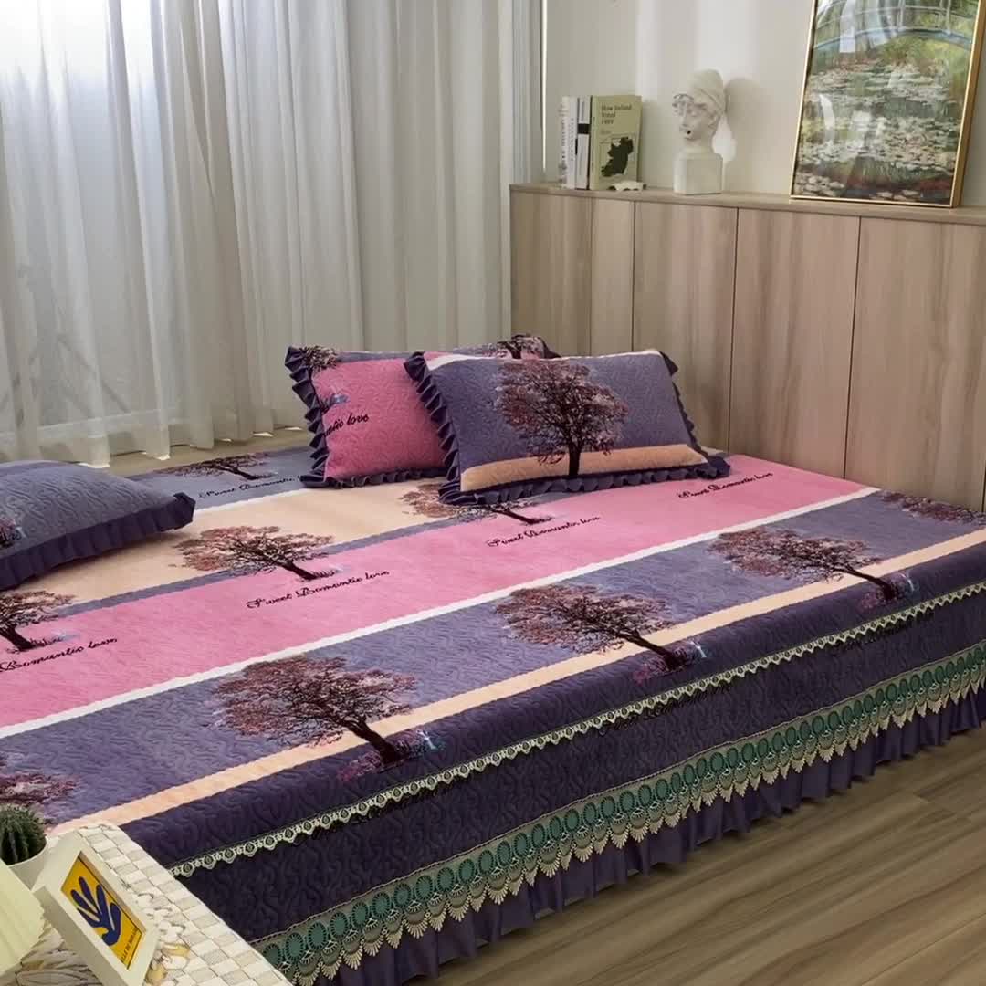 91家纺网 家纺一手货源 找家纺 冬然 2022新款牛奶绒榻榻米床盖炕盖 火树银花