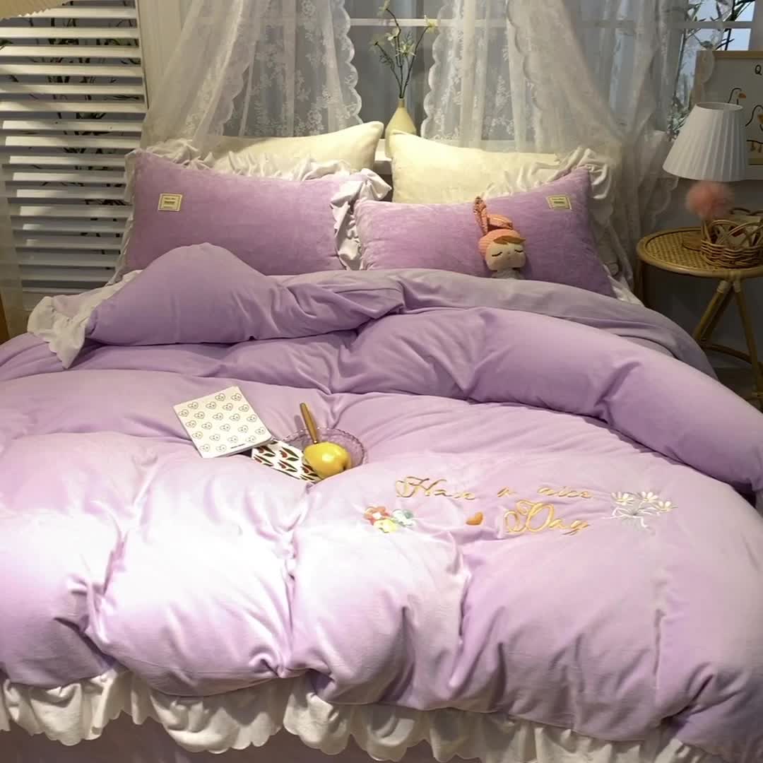 91家纺网 家纺一手货源 找家纺 艾米家居 2020新款水晶绒四件套美妙时光 紫