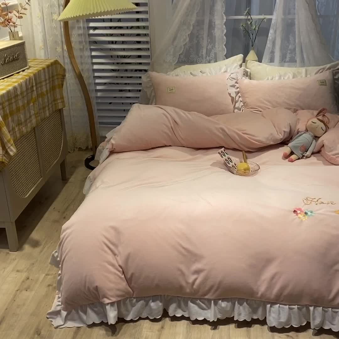 91家纺网 家纺一手货源 找家纺 艾米家居 2020新款水晶绒四件套美妙时光 玉色