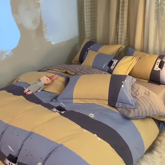 91家纺网 家纺一手货源 找家纺 雲归梦 2020新款小清新全棉生态磨毛四件套 炊烟袅袅-黄