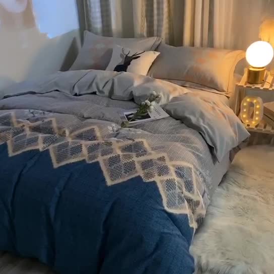 91家纺网 家纺一手货源 找家纺 雲归梦 2020新款小清新全棉生态磨毛四件套 记忆