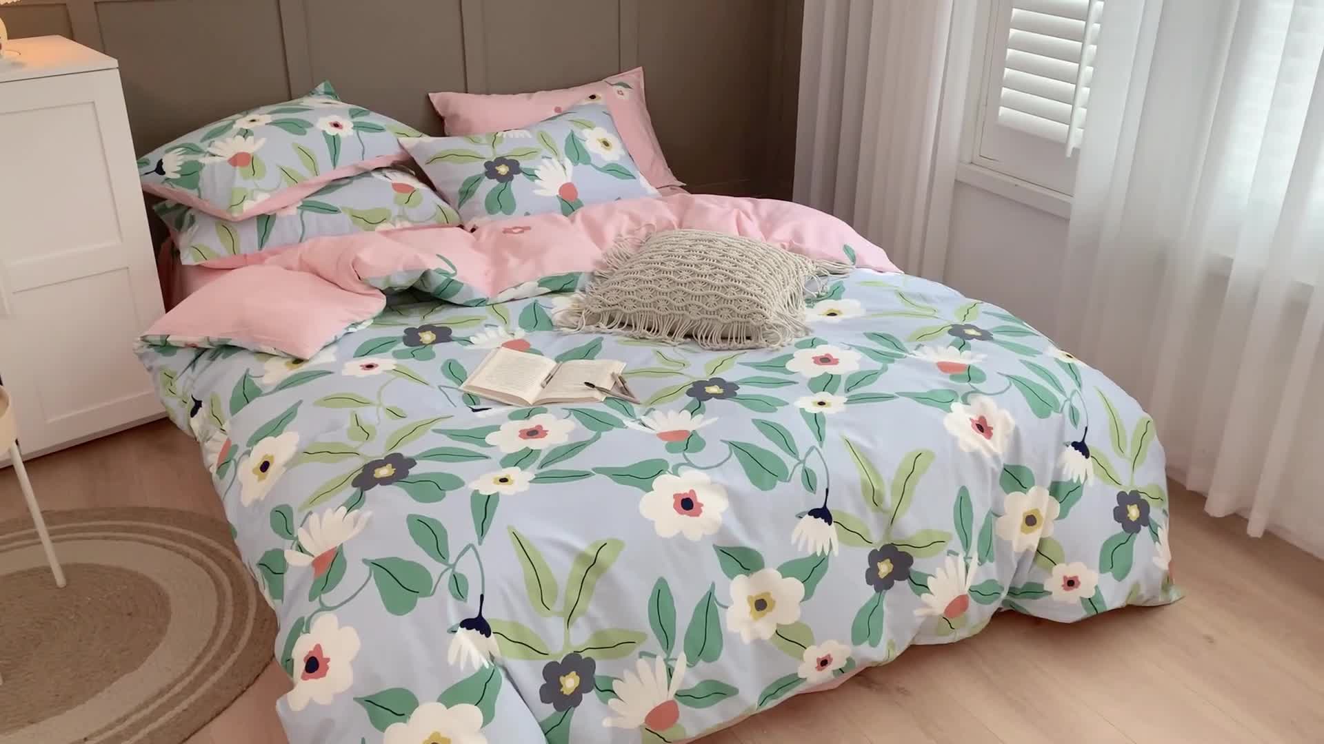 91家纺网 家纺一手货源 找家纺 时年 2020新款40支全棉莫兰迪系列四件套 莫奈花园