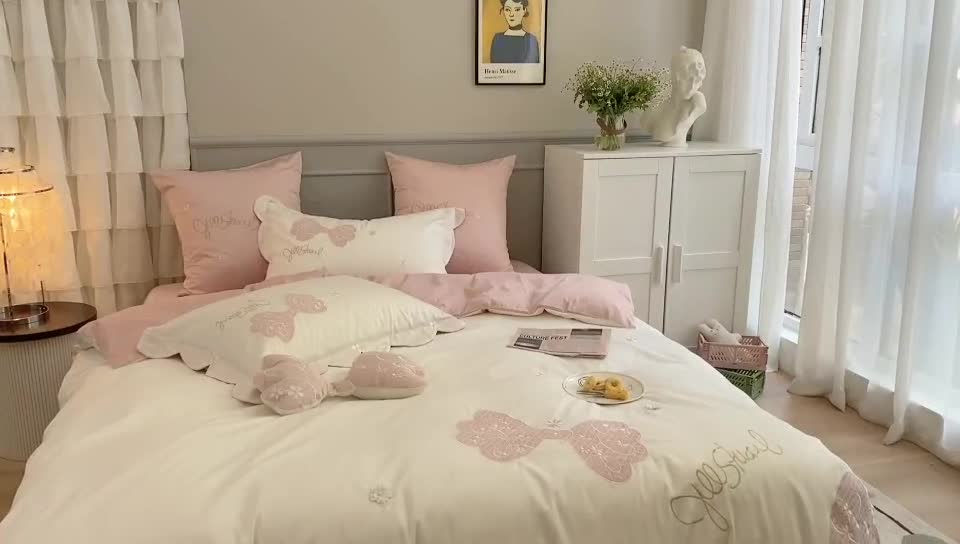 91家纺网 家纺一手货源 找家纺 星野 2020新款60长绒棉温妮莎四件套 温妮莎白