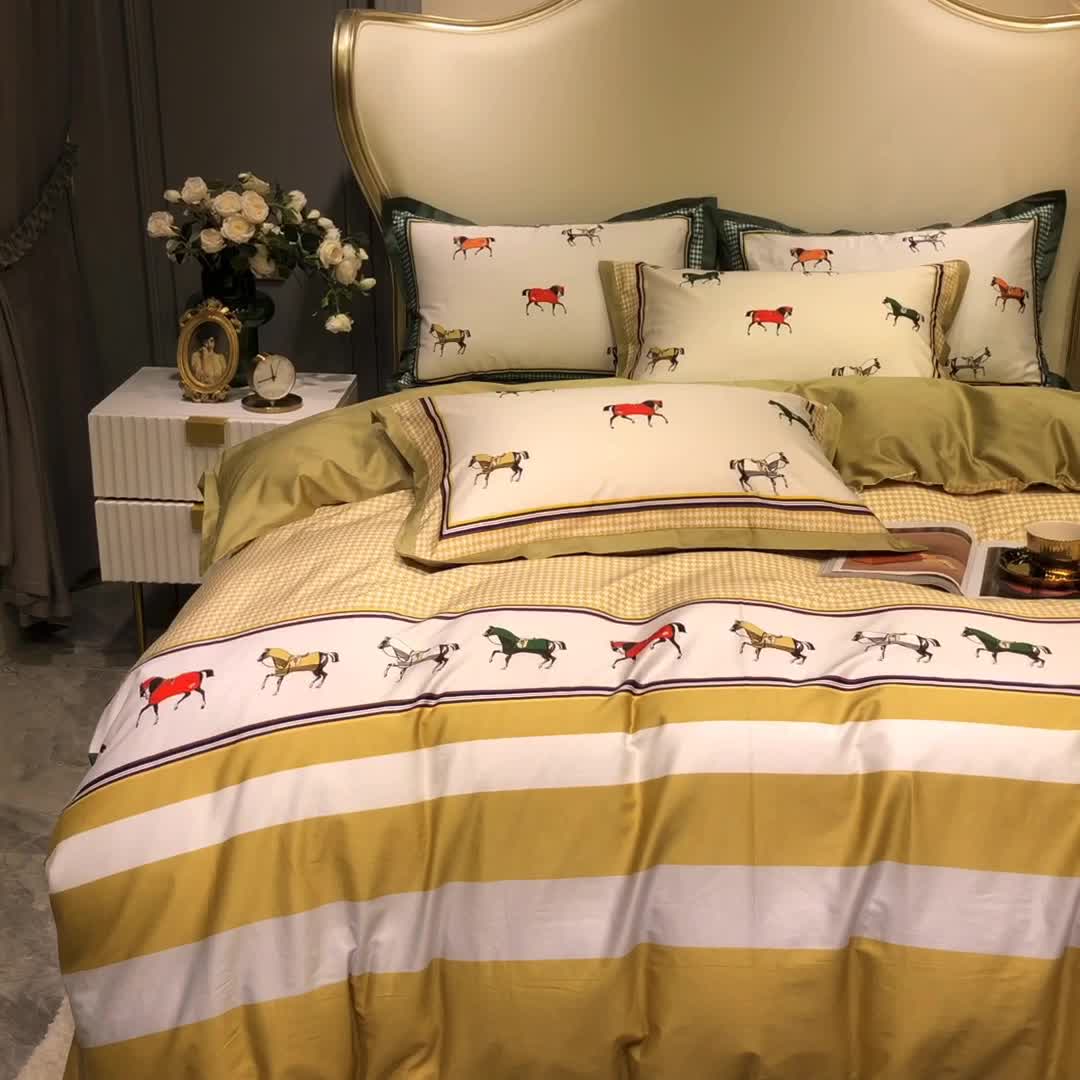 91家纺网 家纺一手货源 找家纺 优然居 2020新款小边款数码印花四件套 艾尔玛黄