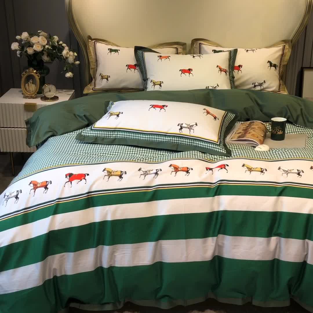 91家纺网 家纺一手货源 找家纺 优然居 2020新款小边款数码印花四件套 艾尔玛绿