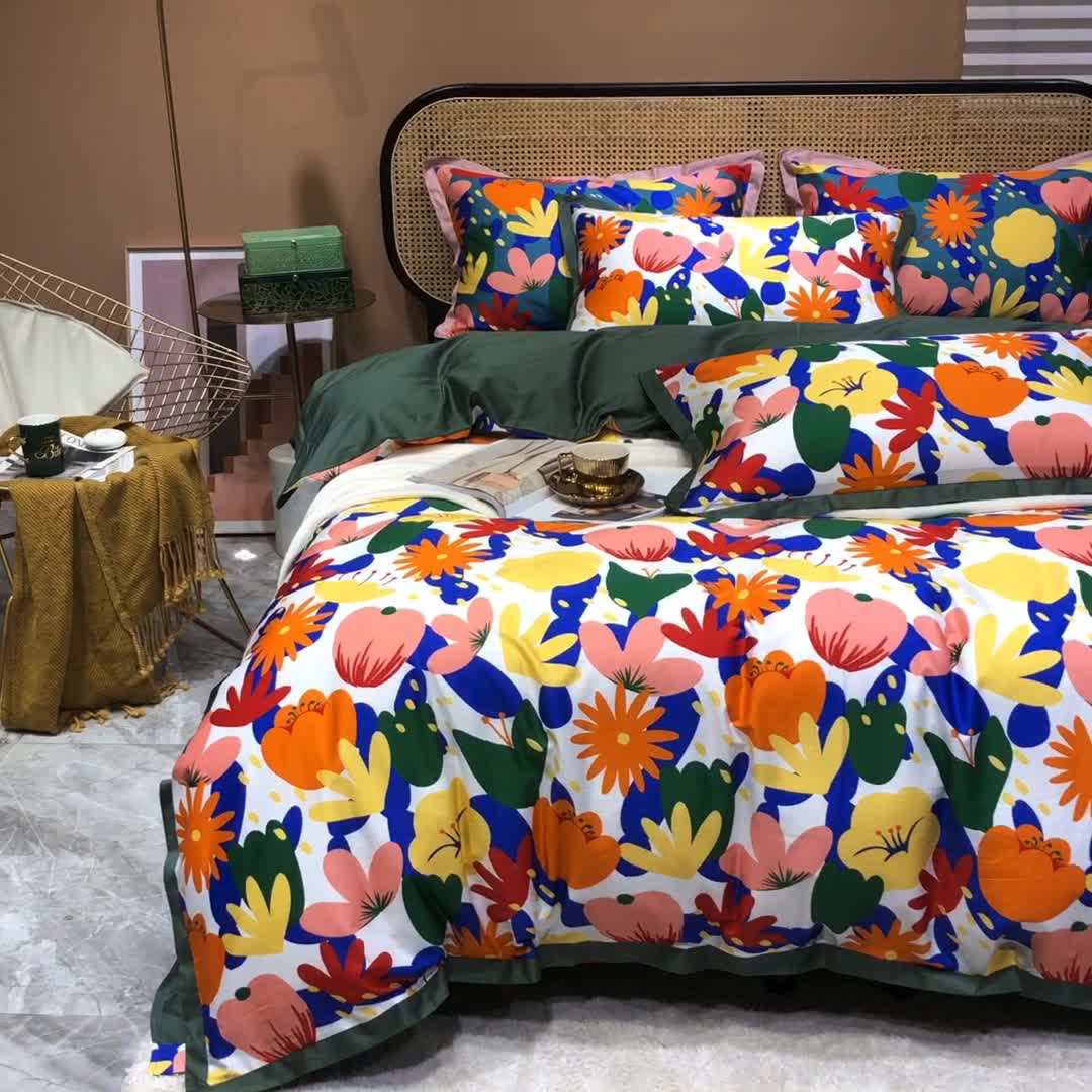 91家纺网 家纺一手货源 找家纺 优然居 2020新款小边款数码印花四件套 花蕊白