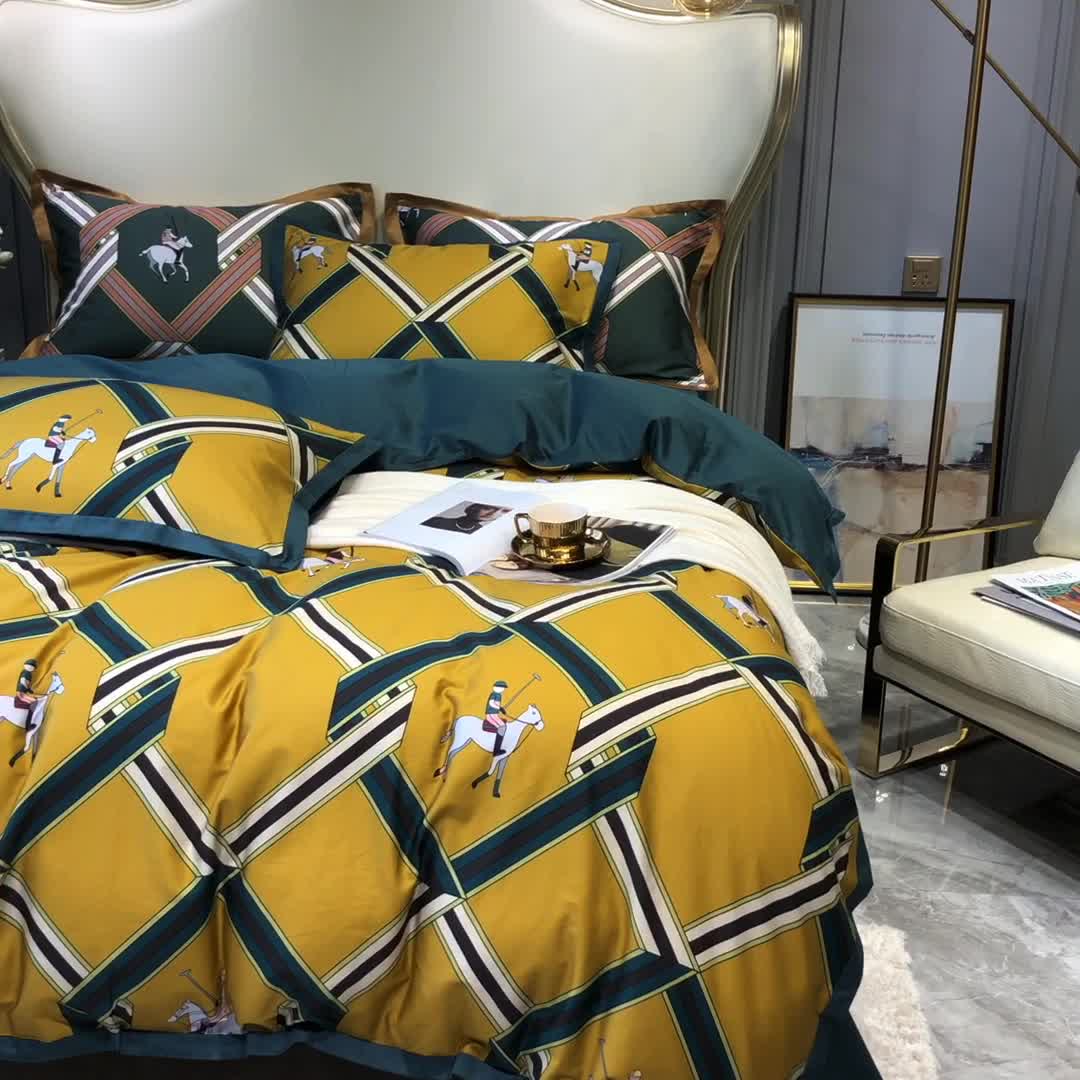 91家纺网 家纺一手货源 找家纺 优然居 2020新款小边款数码印花四件套 柯尔特黄