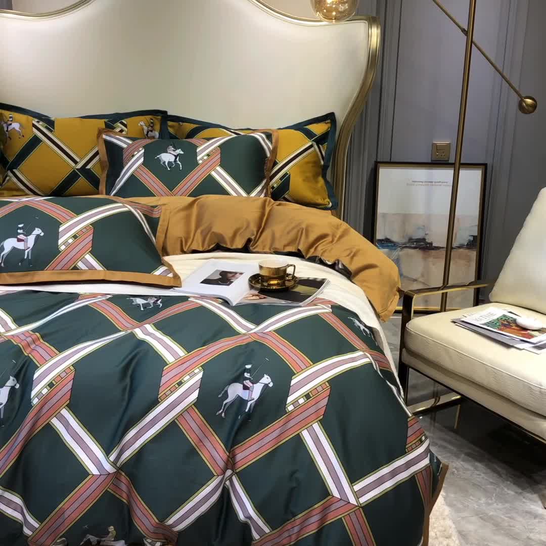 91家纺网 家纺一手货源 找家纺 优然居 2020新款小边款数码印花四件套 柯尔特绿