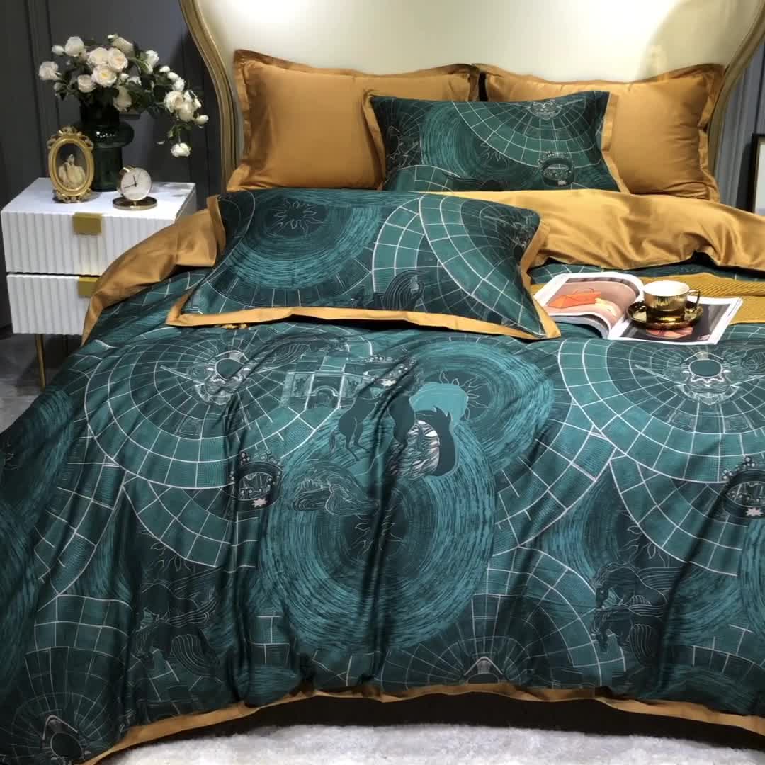 91家纺网 家纺一手货源 找家纺 优然居 2020新款小边款数码印花四件套 马丁拉绿