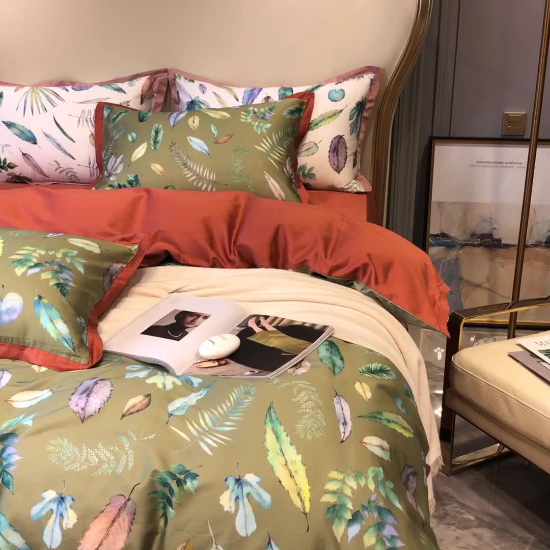 91家纺网 家纺一手货源 找家纺 优然居 2020新款小边款数码印花四件套 纽曼绿