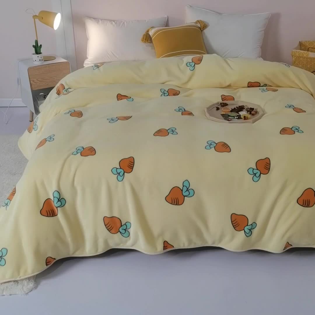 91家纺网 家纺一手货源 找家纺 来菲毛毯25新款270克毛毯印花加厚珊瑚绒毯子柔软法兰绒休闲毯萝卜