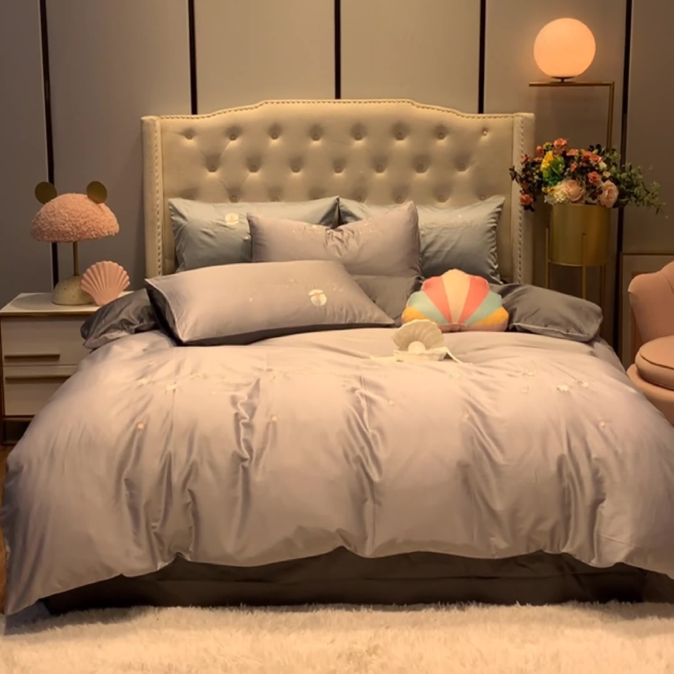 91家纺网 家纺一手货源 找家纺 眠帛家居 2020新款贡缎全棉绣花系列 贝壳繁星兰