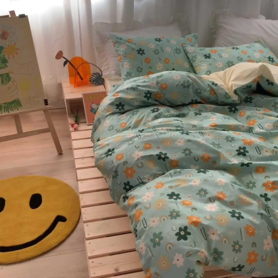 91家纺网 家纺一手货源 找家纺 怡家居 2021新款全棉田园四件套 蝶舞-绿