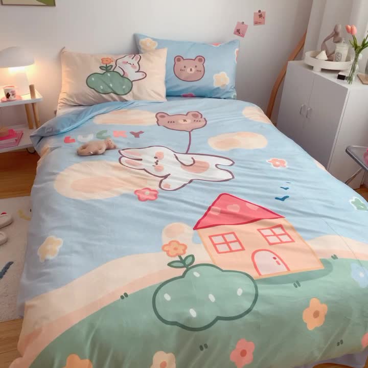 91家纺网 家纺一手货源 找家纺 星期八 2020原创设计师款牛奶绒四件套 气球小熊