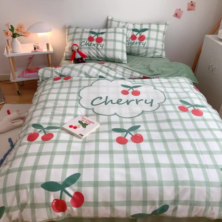 91家纺网 家纺一手货源 找家纺 星期八 2020原创设计师款牛奶绒四件套 樱桃