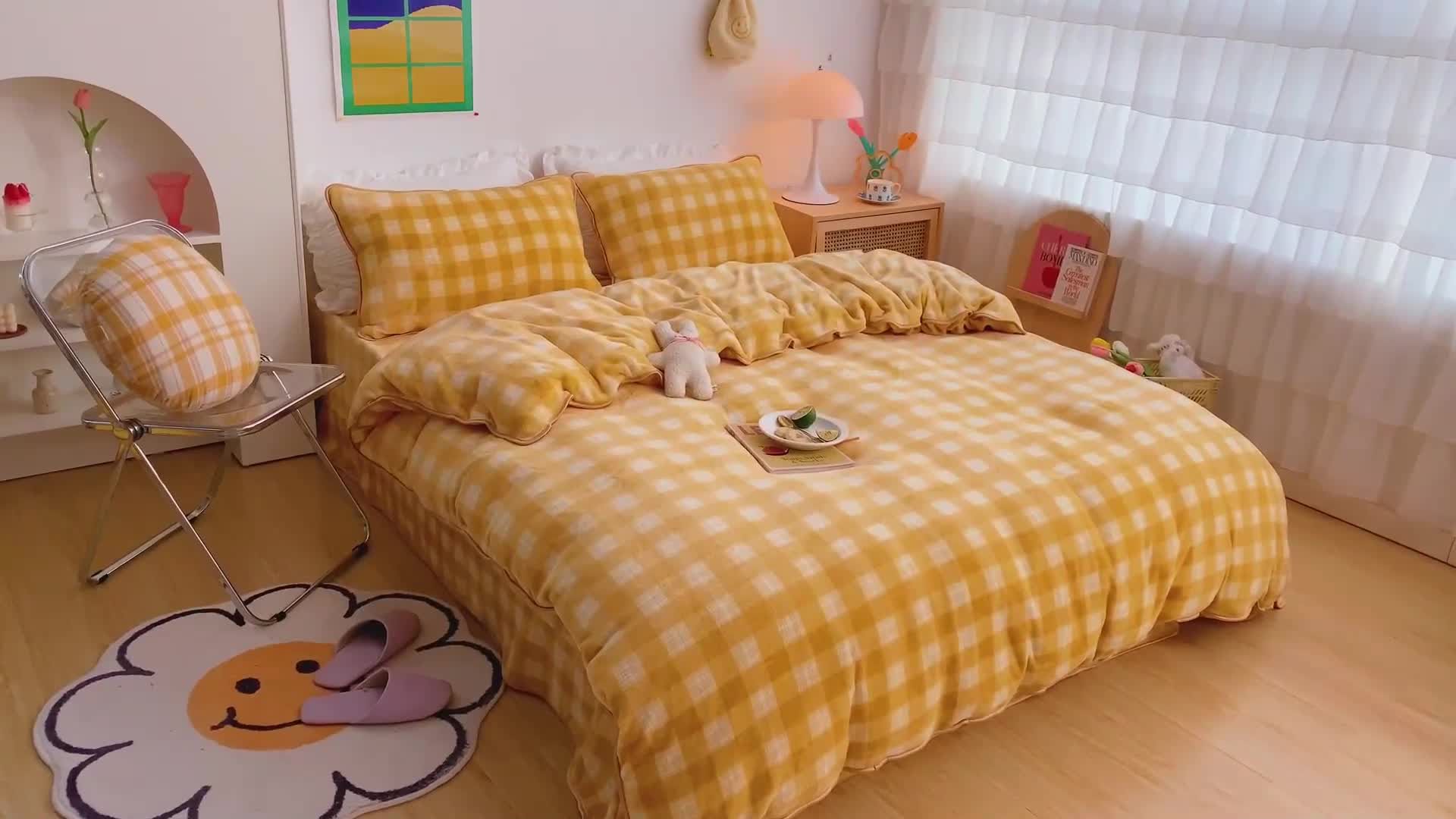 91家纺网 家纺一手货源 找家纺 顾里 2020新款韩国ins高端保暖牛奶绒套件 柠檬黄