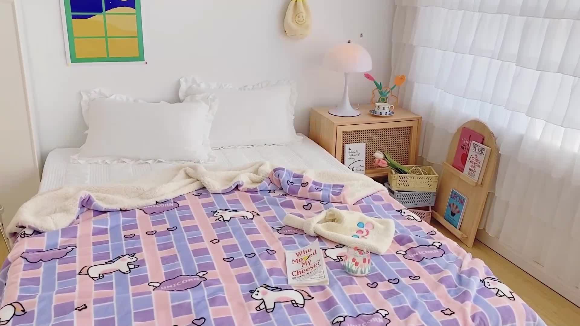 91家纺网 家纺一手货源 找家纺 顾里2020新款ins网红少女心温暖牌羊羔绒毯 独角兽